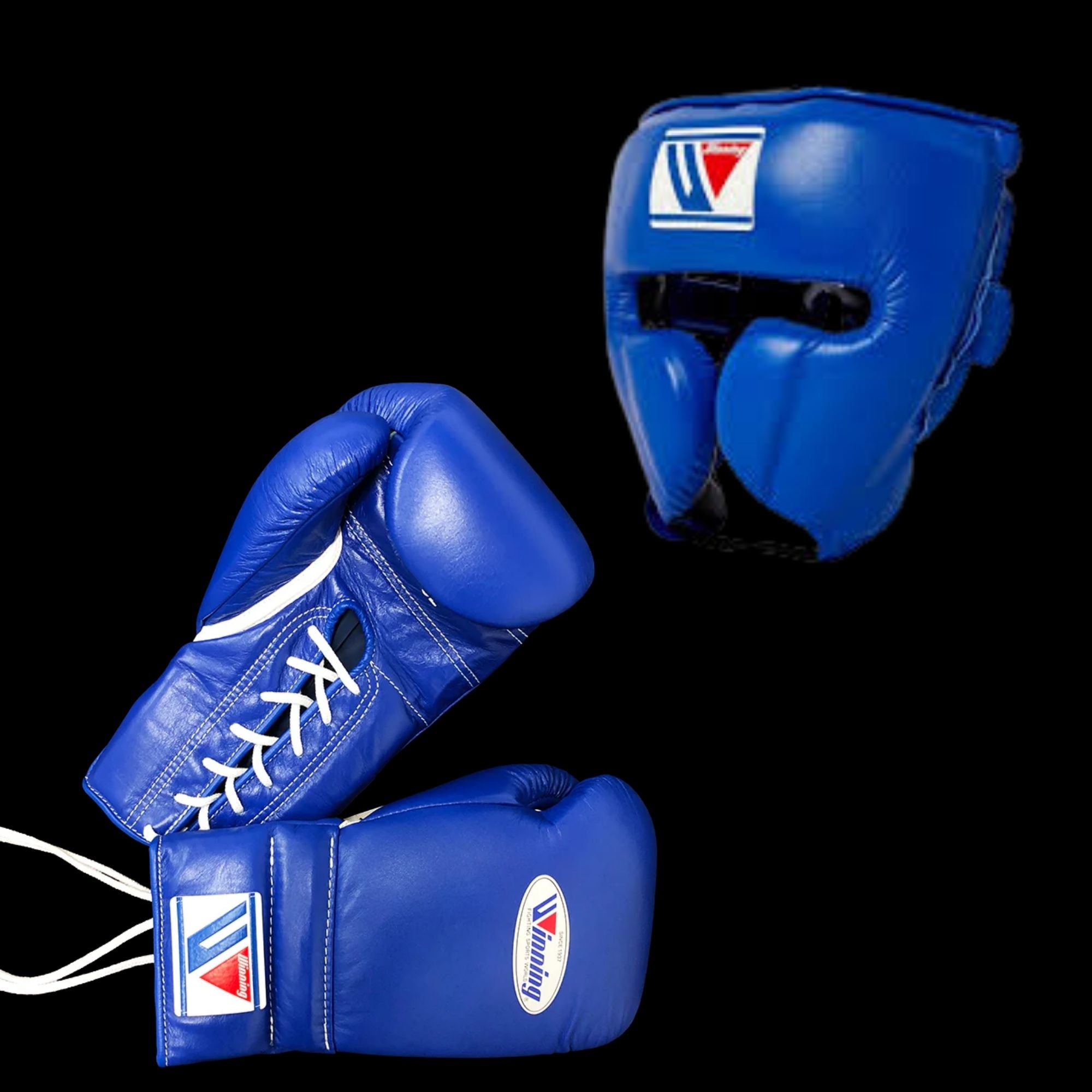 Blue Winning Boxing Gloves set, Winning Boxing Glove winning head guard, winning boxing set Winning Lace up Boxing Glove set, Boxing Glove set, Winning boxing gear set, PF Fitness Gear, Winning set, PF FITNESS GEAR